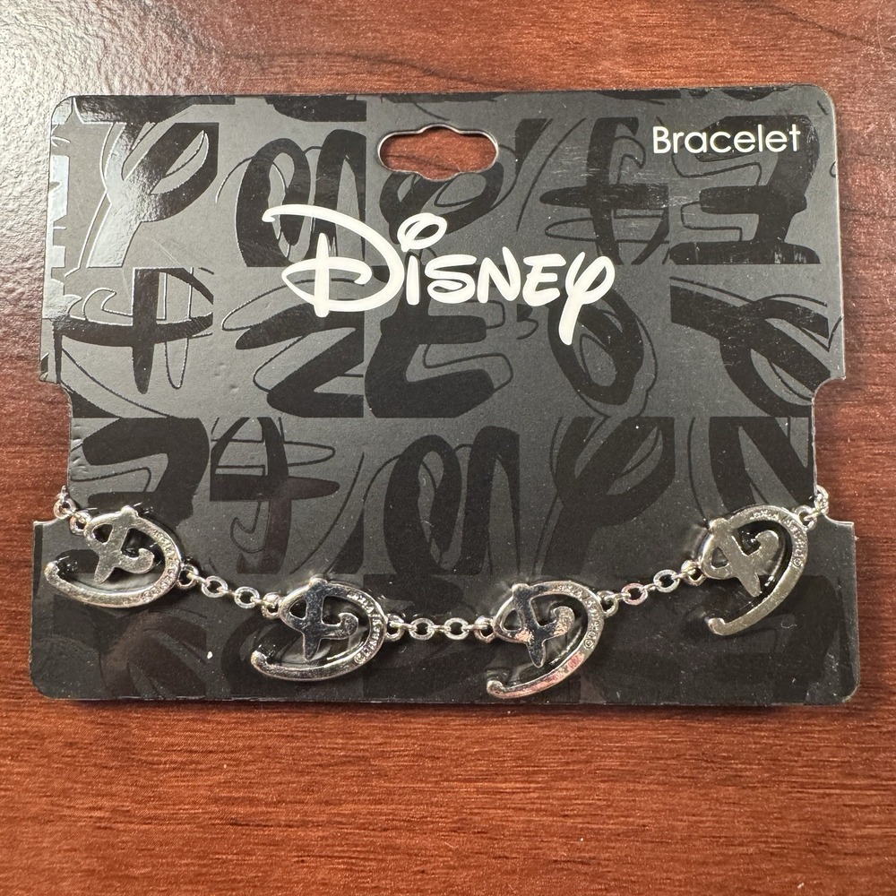 Disney ‘Neon Tuesday’ D Logo 7 1/4” Silver Tone Charm Bracelet Disney Parks New